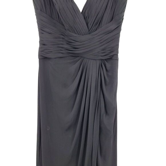 Vtg Black Pintuck Pleat V-Neck Sleeveless Formal Gown Sz 10 Front Slit Cocktail - Picture 5 of 11